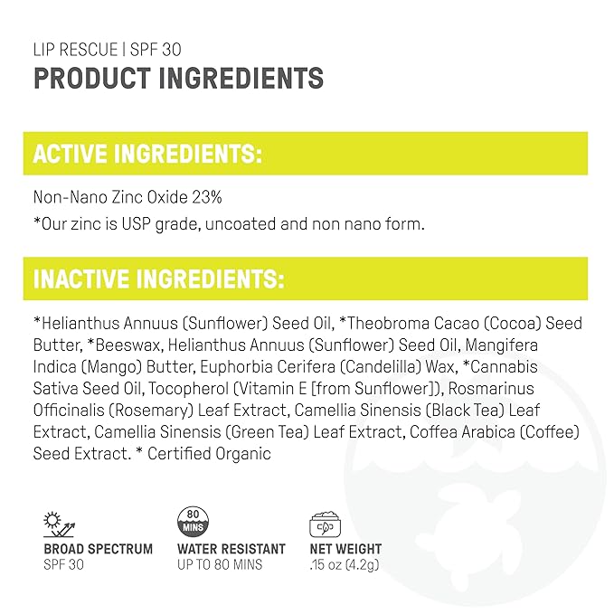 Raw Elements Organic Outdoor Sunscreen Lip Balm Rescue - SPF 30, UVA-UVB Protection, Reef-Safe, Non-Nano Zinc, Water Resistant, 0.15 oz (Pack of 1)-BrightBean Baby