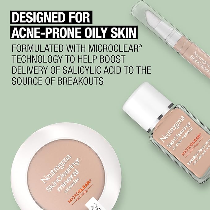 Neutrogena SkinClearing Mineral Acne-Concealing Pressed Powder Compact, Shine-Free & Oil-Absorbing Makeup with Salicylic Acid to Cover, Treat & Prevent Breakouts, Natural Beige 60,.38 oz (Pack of 2)-BrightBean Baby