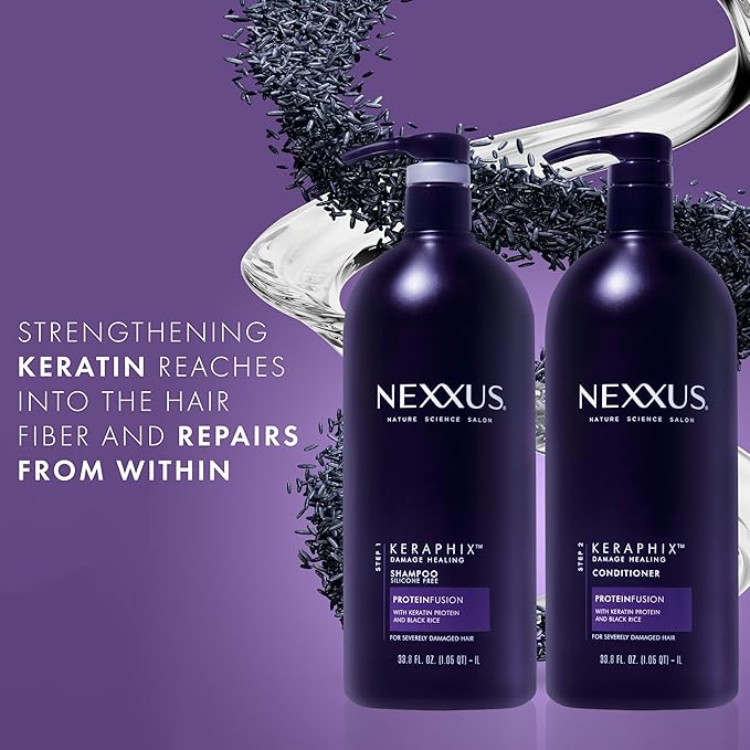 Nexxus Keraphix Shampoo With ProteinFusion for Damaged Hair Keratin Protein, Black Rice, Silicone-Free 33.8 oz-BrightBean Baby