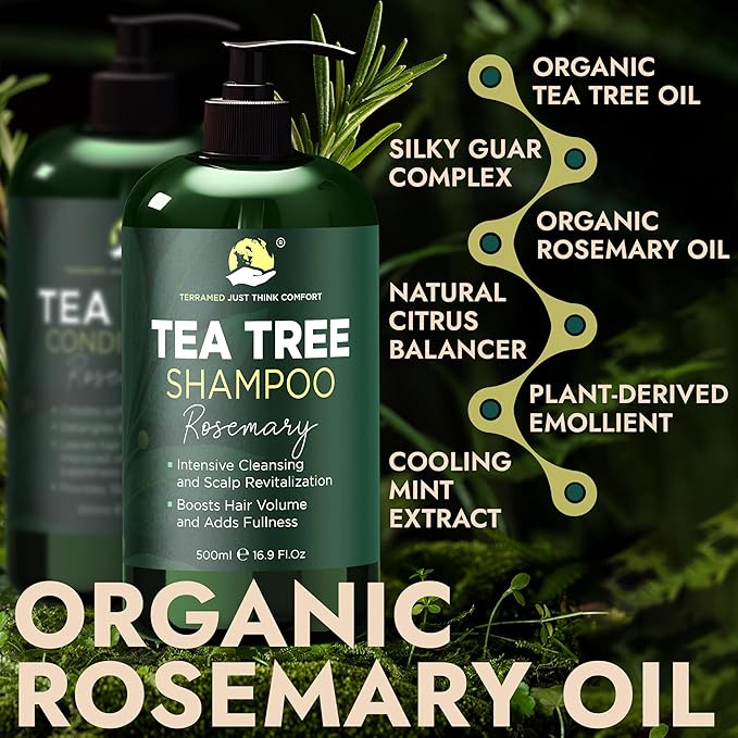 Rosemary Shampoo and Conditioner Set Infused with Tea Tree & Rosemary Oils for Scalp Relief and Hair Growth | Sulfate Free, Soothes Dry Scalp, Boosts Shine + Free Scalp Brush | 16.9 fl oz-BrightBean Baby
