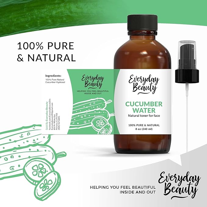 Cucumber Hydrosol Facial Toner - All Natural Hydrating Spray Mist for Face and Hair - 100% All Natural Cucumber Water Hydrosol 8oz with Fine Mist Cap-BrightBean Baby