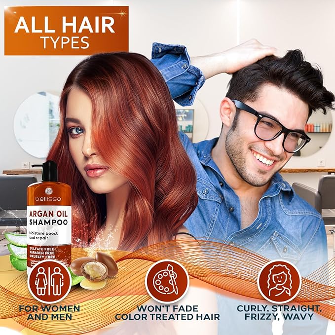 Argan Oil Shampoo - Sulfate Free with No Parabens - Moroccan Botanicals for Women and Men - Professional Moisturizing, Anti Frizz, Hydrating Solution for Dry, Wavy, Curly and Color Treated Hair-BrightBean Baby