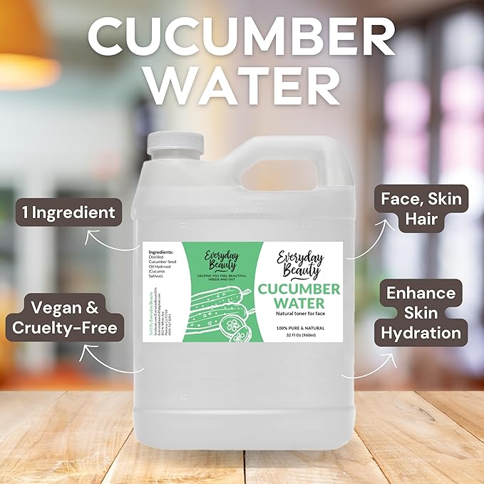 Cucumber Hydrosol Bulk - 32 oz All Natural Hydrating Spray Mist for Face and Hair - 100% All Natural Cucumber Water-BrightBean Baby