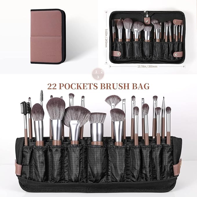 DUcare Professional Makeup Brush Set 22Pcs with Travel Case Synthetic Kabuki Foundation Brush, Face Powder Brush, Blush Brush, Concealer Brush, Eyeshadow Brushes-BrightBean Baby