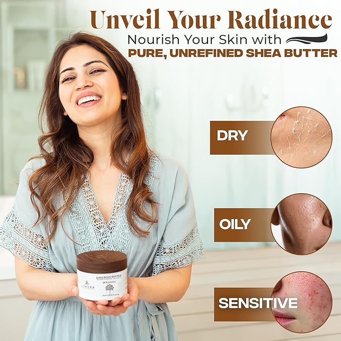 AZMERA Handcrafted Whipped Shea Body Butter – Luxurious Moisturizer for Dry, Sensitive Skin with Bergamot, Argan Oil & Vitamin E – Vegan, Non-Greasy Skincare – 8.82 oz-BrightBean Baby