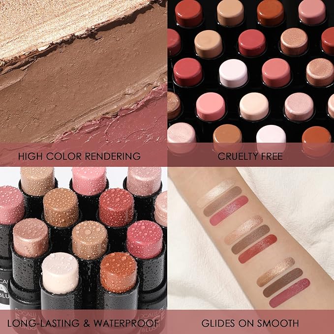 FOCALLURE 3 Pcs Cream Contour Sticks,Shades with Highlighter & Bronzer & Blush,Non-greasy Long-wear Face Contouring Pen,Easy to Sculpt the Face and Create a Lightweight Finishing Makeup,MEDIUM-DEEP-BrightBean Baby