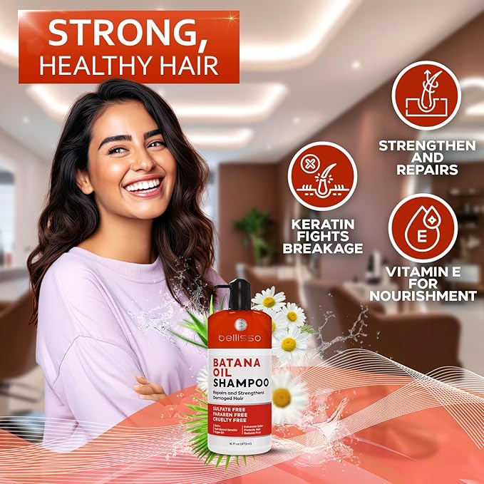 Batana Oil Shampoo - Volumizing Salon Formula for Thinning and Fine Hair Women and Men - Sulfate and Paraben Free - Thickening Volume Boost for Thicker, Fuller Hair - With Argan Oil - 16 Fl Oz-BrightBean Baby