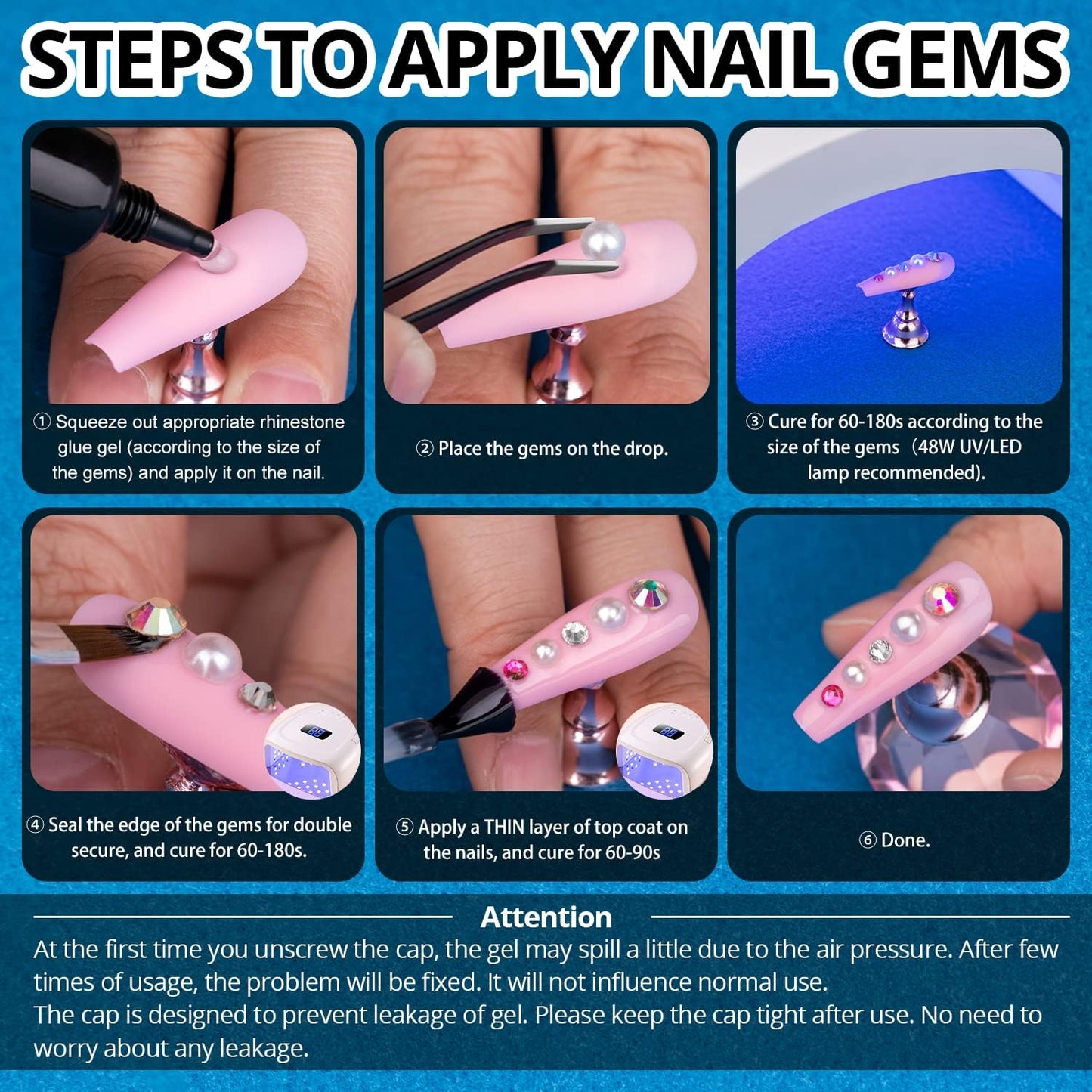 Nail Art Rhinestone Glue Gel&Flatback Gems Accessories Kit, 1 Tube of 15ml Rhinestone Gel Glue(UV/LED Needed)+1 Box of Flat-Back Half Round White Pearls with Pickup Pencil and Tweezer-BrightBean Baby