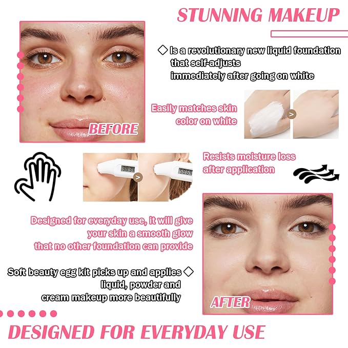 Color Changing Foundation Set,Full Coverage Foundation Liquid Foundation Makeup Gift Set,Moisturizing BB Cream for Women,Flawless Loose Setting Powder Face Primer Base Makeup Kit With Makeup Sponge-BrightBean Baby