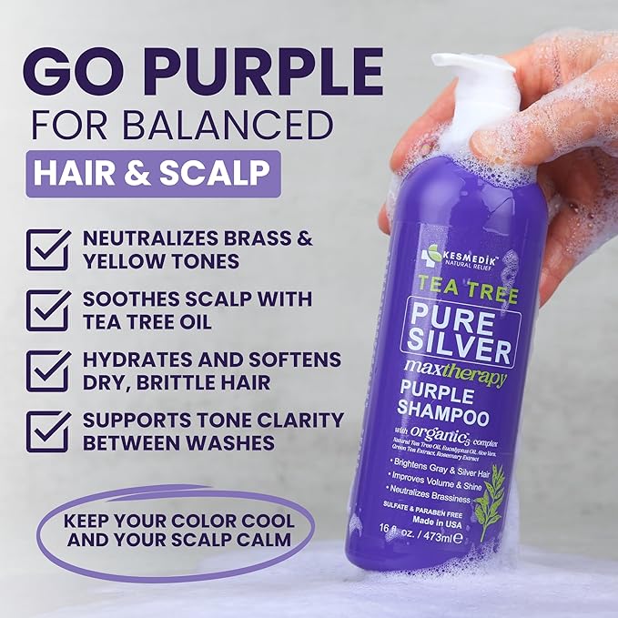 Tea Tree Purple Shampoo for Blonde, Bleached, Silver & Grey Hair, Anti-Brass Toner, Boosts Highlights & Color, Revitalizes, Relieves Itchy Scalp & Salon-Grade Hair Toner Shampoo.-BrightBean Baby