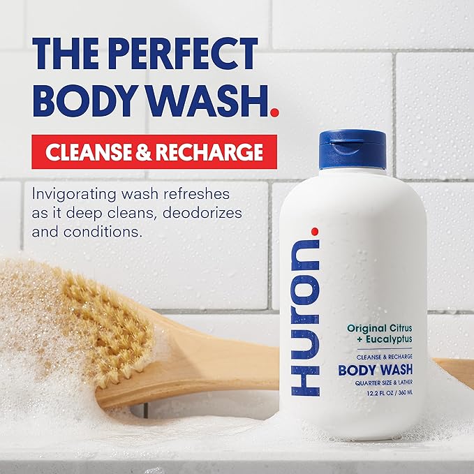 Huron Body Wash Scent Duo - Citrus + Eucalyptus & Sandalwood + Black Pepper Scents - Men’s Body Wash - Made With Coconut Oil, Vitamin E & Witch Hazel - Vegan, Cruelty-Free - 2 Pack, 12.2 fl oz-BrightBean Baby
