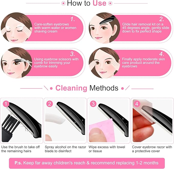 Eyebrow Razor Pack, Multipurpose Dermaplaning Face Razors for Women Facial Hair Removal/Exfoliating/Eyebrow Face Shavers/Peachfuzz, Bulk Straight Eyebrow Trimmers for Women-BrightBean Baby