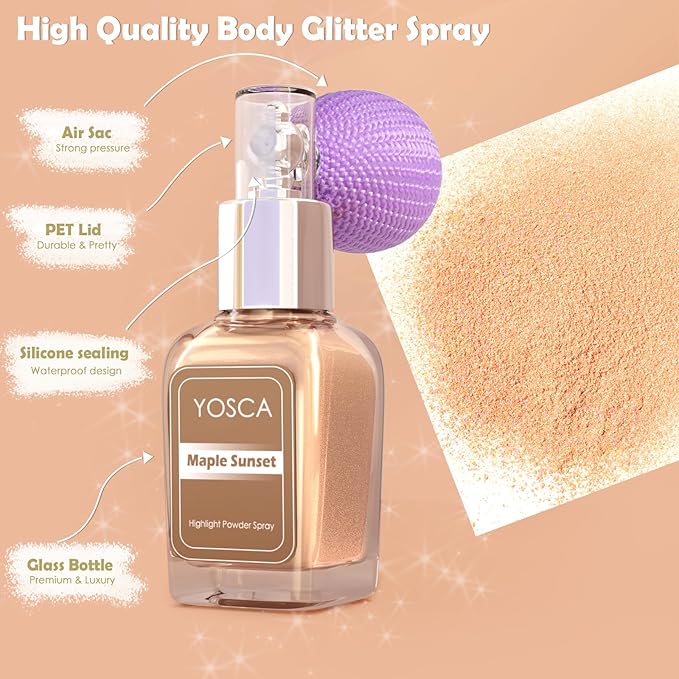 Highlighter Powder Spray, 20ML Cosmetic Grade High Gloss Body Shimmer Powder Fairy Dust Highlighter Sparkle Face Makeup Setting Magic Diamond Glitter Spray Shimmer Face Body Skin Hair Clothes-BrightBean Baby