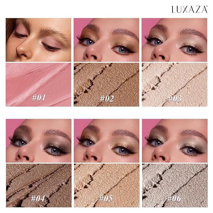 Neutral Eyeshadow Stick Makeup Set, Metallic Shimmer Matte Cream Eye Shadow Eyeliner Brightener Pencil Crayon - Classic 6PCS A016
