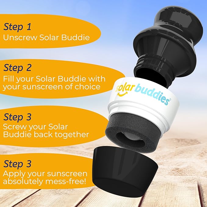 Solar Buddies Sunscreen Applicator - Single Black - Refillable Roll on Sponge Sunscreen, Suncream & Lotion Applicator For Kids, Adults & Families - Holds 3.4fl oz, Perfect Size for Travel-BrightBean Baby