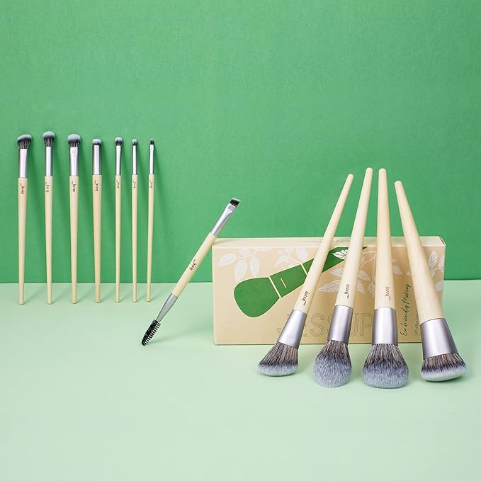 Jessup Vegan Makeup Brushes Set Premium Synthetic Powder Foundation Highlight Concealer Eyeshadow Blending Eyebrow Liner Spoolie Brush Set Burlywood 12pcs T327-BrightBean Baby