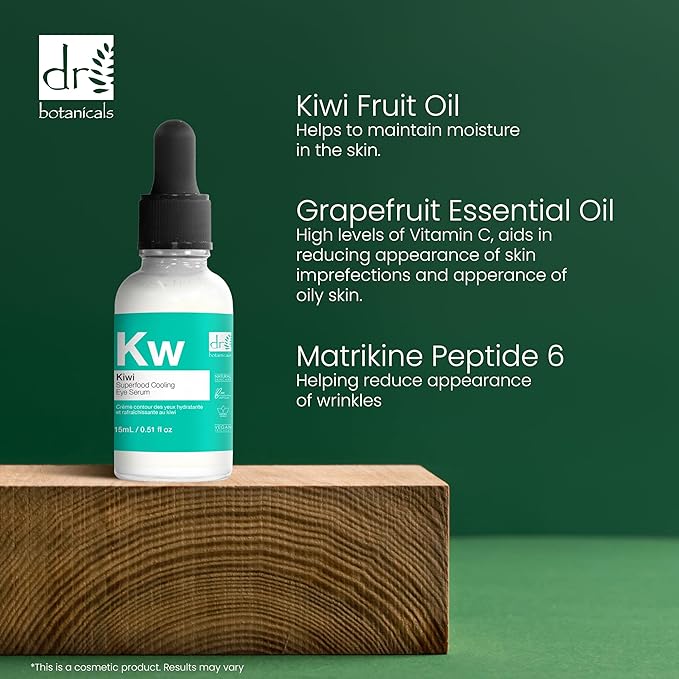 Dr Botanicals Refreshing Eye Cooling Serum with Vitamin C, Kiwi Fruit Oil to reduce Wrinkles, skin imperfections. Hydrating, Brightening and promotes Youthful Skin 15 ml / 0.5 Fl oz-BrightBean Baby