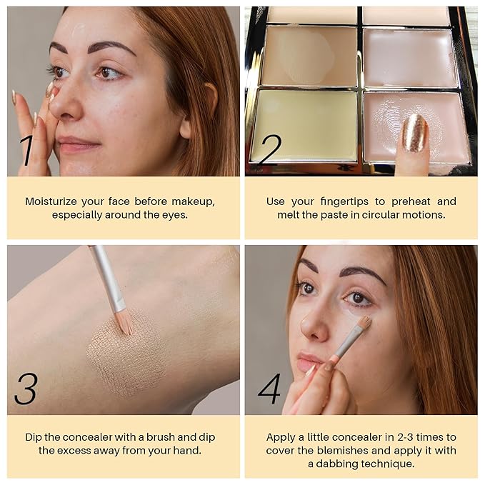 FV 6 Colors Cream Concealer Palette, Full Coverage & Long Lasting Colors Corrector Palette for Dark Circles, Redness, Acne with Natural Finish Cream Foundation Palette, 01 Light Shade-BrightBean Baby