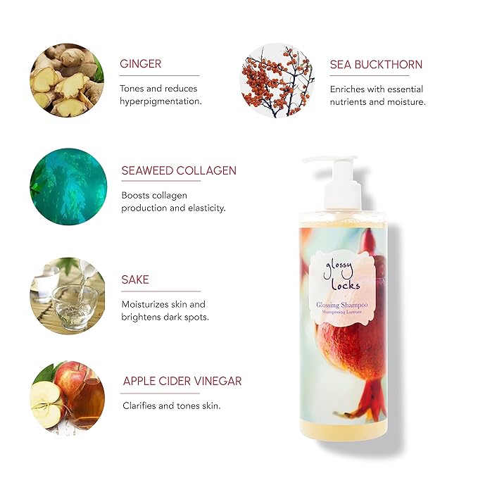 100% PURE Glossy Locks Glossing Shampoo Hair Wash Detox & Hydrate Shine Boosting Dry Dull Damaged Strands Avocado Butter & Seaweed Collagen Natural Care for Women & Men Vegan - 13.5 Fl Oz-BrightBean Baby