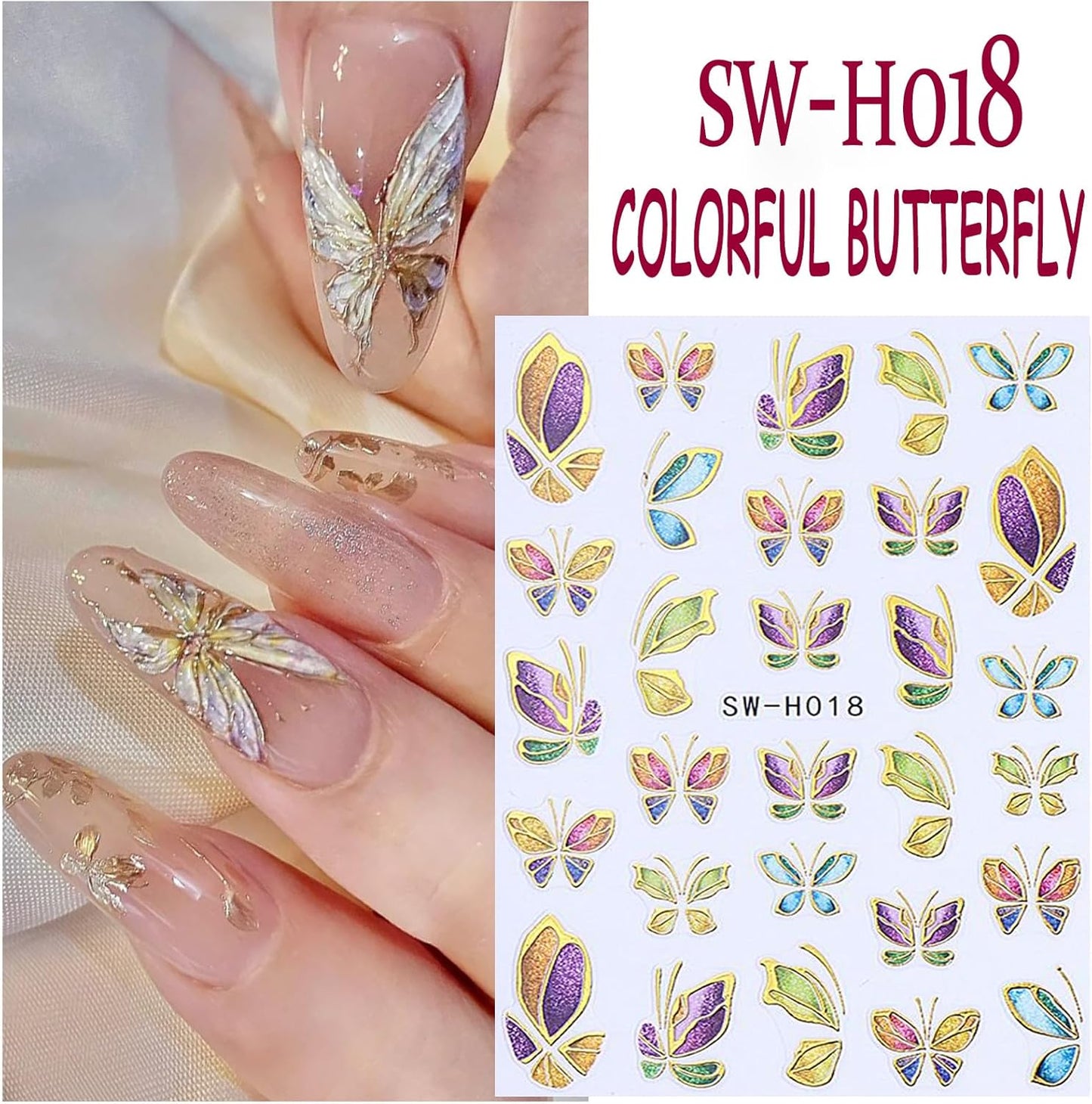Butterfly Nail Art Stickers Gold Butterflies Nails Art Decals 3D Self-Adhesive Nails Sticker Holographic Spring Decal Decoration for Women Blue Butterfly Manicure Stickers DIY Nail Supplies-BrightBean Baby