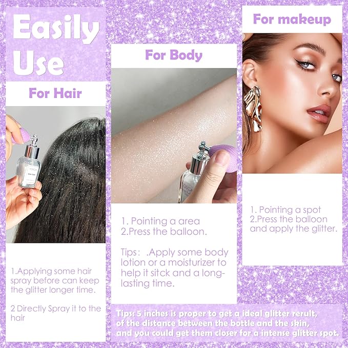 Highlighter Powder Spray, 20ML Cosmetic Grade High Gloss Body Shimmer Powder Fairy Dust Highlighter Sparkle Face Makeup Setting Magic Diamond Glitter Spray Shimmer Face Body Skin Hair Clothes-BrightBean Baby