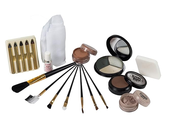 Unwrapped Mummy Makeup Kit By Bloody Mary - Special Effects Set Ideal For Halloween Costumes - Face Powder, Crayons, Eye Shadow, 4 Brushes, Spirit Gum, Bandages & Sponge Included-BrightBean Baby