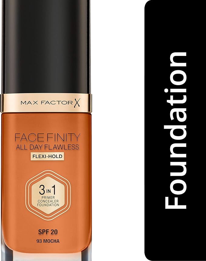 Max Factor Facefinity 3-in-1 All Day Flawless Liquid Foundation, SPF 20-93 Mocha, 30 ml-BrightBean Baby