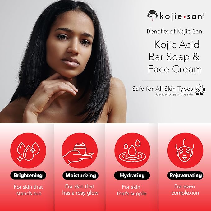 Kojie San Skin and Body Soap 2 Piece Set – Original Kojic Acid, Dark Spot Remover Soap Bar with Coconut & Tea Tree Oil – 65g x 2 Bars & 30g Face Cream-BrightBean Baby