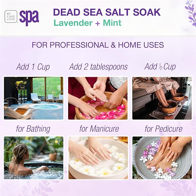 BCL SPA Dead Sea Salt Soak - Bath Salt with Organic Lavender + Mint, Shae Butter, Arnica, Aloe Vera Juice, Chamomile, Argan Oil & Jojoba Oil Skin Exfoliator- Home/Professional Use 16 fl oz-BrightBean Baby