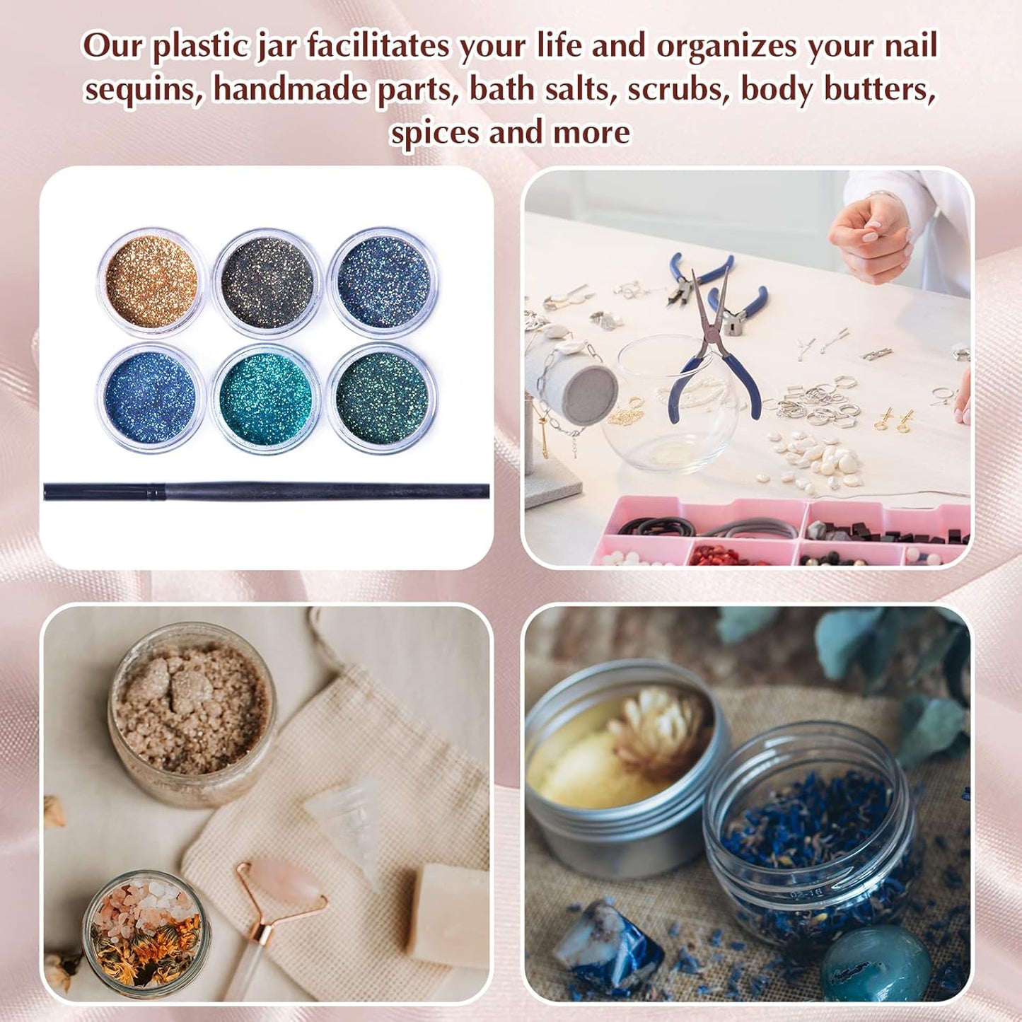 SATINIOR 100 Pcs Plastic Jars with Lids Small Containers Lids Wide Mouth Small Plastic Containers for Lotion Cream Rhinestones Body Butters Travel Storage (2 oz,White)-BrightBean Baby