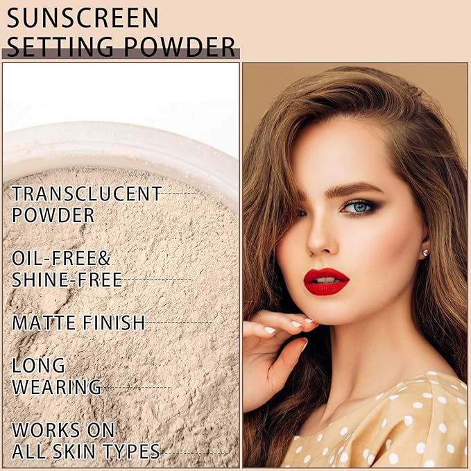 Mineral Sunscreen Setting Powder, SPF 35 Translucent Loose Powder, Mineral Brush Powder, Oil Control Natural Matte Finish, Lasting Lightweight Breathable for All Skin (#01 Translucent)-BrightBean Baby