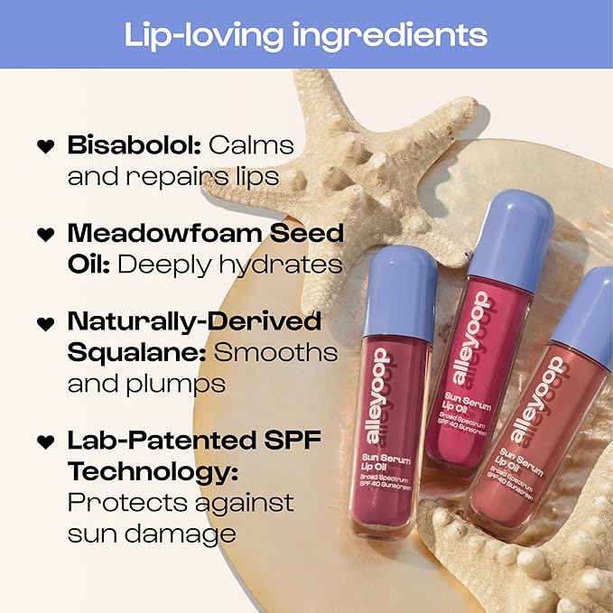 ALLEYOOP Sun Serum Lip Oil SPF 40 – Tinted Lip Oil with SPF, Hydrating Tinted Lip-Moisturizer for Women, Lips Sunscreen for Cracked Lips, Smooths & Soothes, Vegan, Travel-Friendly, Daylight-BrightBean Baby