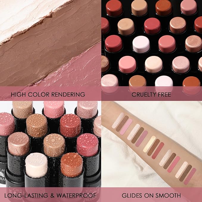 FOCALLURE 3 Pcs Cream Contour Sticks,Shades with Highlighter & Bronzer & Blush,Non-greasy Long-wear Face Contouring Pen,Easy to Sculpt the Face and Create a Lightweight Finishing Makeup,TAN-BrightBean Baby