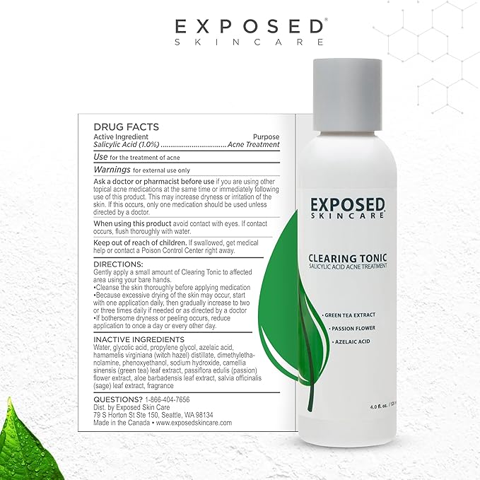 Exposed Skin Care Clearing Tonic Facial Toner with 1% Salicylic Acid and Witch Hazel for Acne Treatment – Pore Minimizing Toner to Prevent Breakouts, Reduce Redness and Balance Skin – Step 2 (4 fl oz)-BrightBean Baby