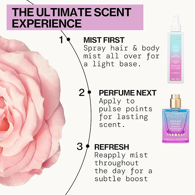 Pacifica Dream Moon Womens Spray Perfume 1 fl oz – Long-Lasting Floral Woody Fragrance for Her - Rose, Patchouli, Sandalwood – 100% Vegan, Cruelty-Free, Phthalate-Free Fragrance-BrightBean Baby