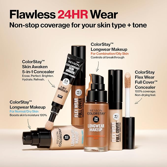 Revlon Liquid Foundation, ColorStay Face Makeup for Combination & Oily Skin, SPF 15, Medium-Full Coverage with Matte Finish, Ivory (110), 1.0 oz-BrightBean Baby