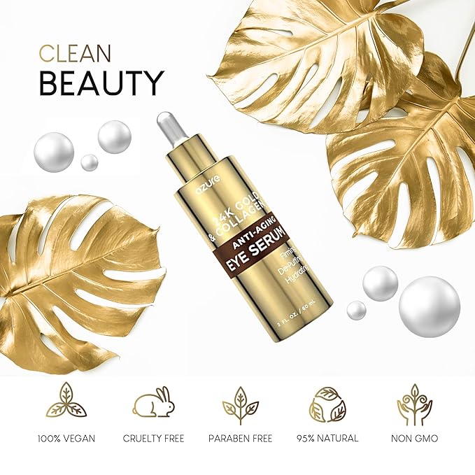 AZURE 24K Gold & Collagen Anti Aging Eye Serum - Firming, De-Puffing & Hydrating | Reduces Wrinkles, Fine Lines & Under Eye Bags | Minimize Signs of Aging | Made in Korea - 60mL-BrightBean Baby