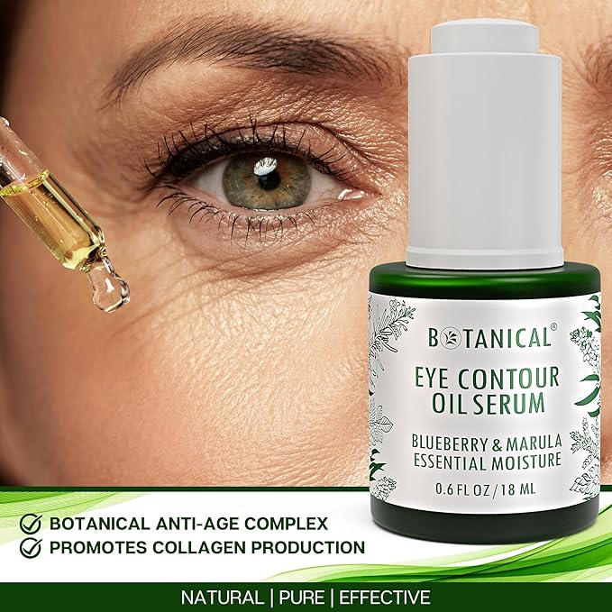 Botanical Eye Contour Oil Serum | Blueberry & Marula Oil | Organic, Pure, Natural Skincare (0.6 fl oz | 18 ml)-BrightBean Baby