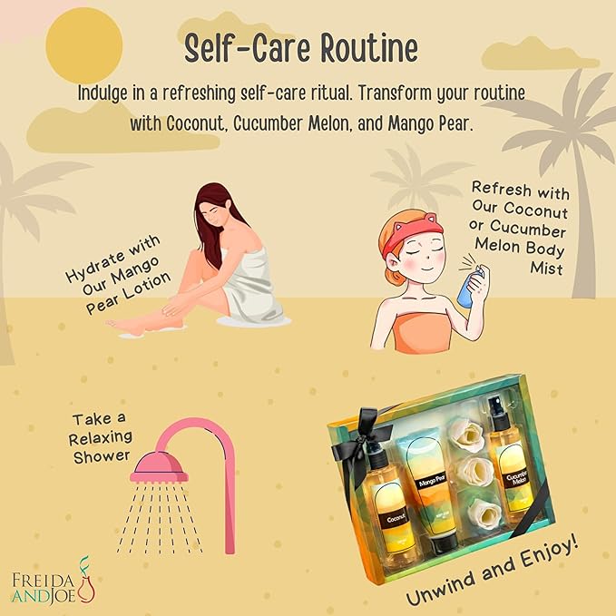 Fine Fragrance Body Mist & Body Splash Gift Set – Luxury Self-Care Combo for Women and Girls (Coconut, Cucumber, Mango Pear, Rose Soap)-BrightBean Baby