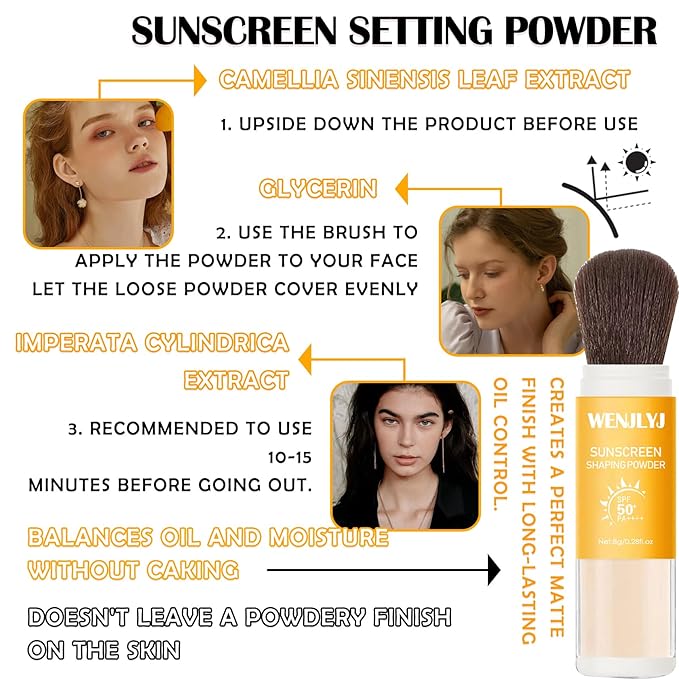 2PCS Mineral Sunscreen Setting Powder Makeup,Translucent Powder SPF 50 PA++++,Oil Control Long Lasting Face Setting Powder Sunscreen,Matte Finish,Lightweight,Breathable,All Skin-BrightBean Baby