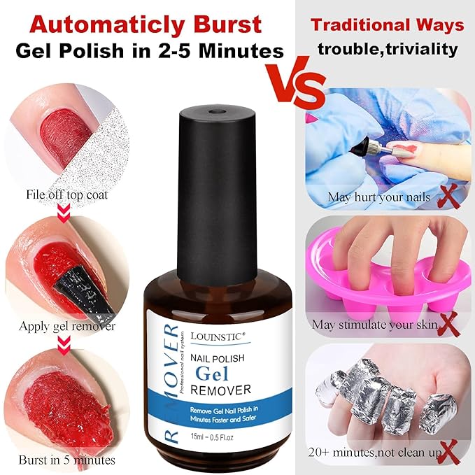 LOUINSTIC Gel Nail Remover - 1 PC,Fast Acting, No Soaking or Wrapping,2-5 Minutes to Easily Remove Gel Nail Polish,Gentle on Nails, Portable Design, Ideal for Home Nail Care Kit-BrightBean Baby