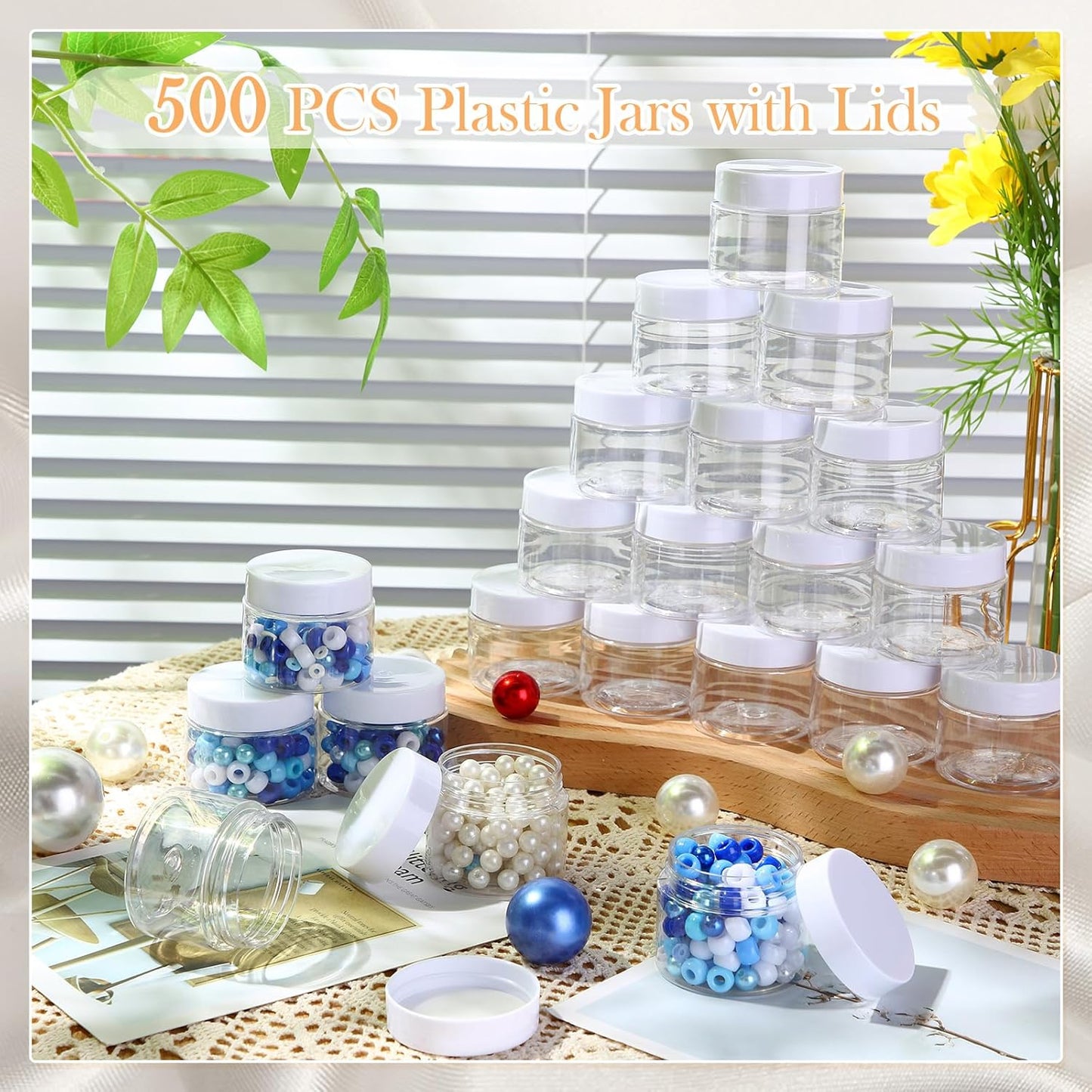SATINIOR 100 Pcs Plastic Jars with Lids Small Containers Lids Wide Mouth Small Plastic Containers for Lotion Cream Rhinestones Body Butters Travel Storage(6 oz,White)-BrightBean Baby