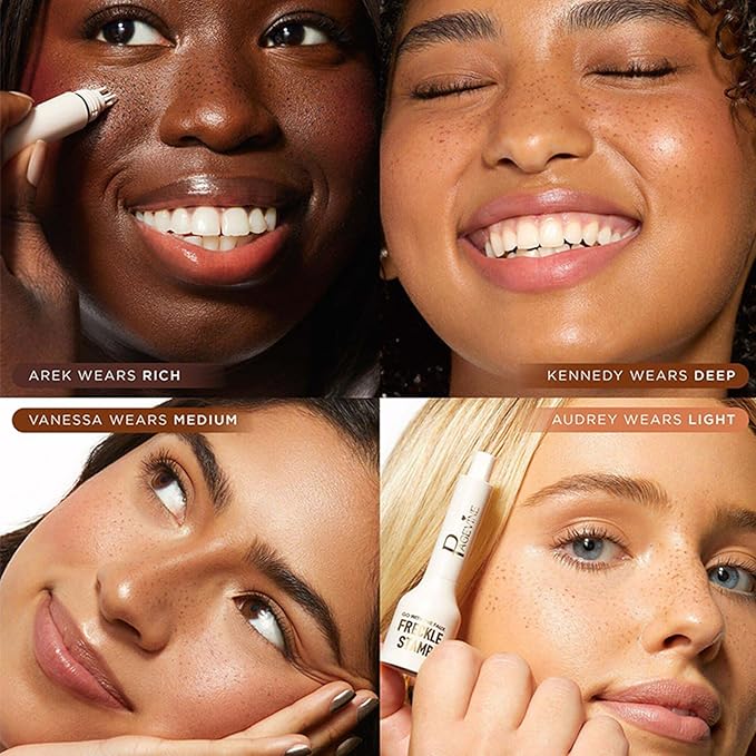 Freckle Stamp Pen,Fake Freckles Stain Marker Pencil Tool for Natural and Lifelike Sunkissed Face Freckle Makeup for Waterproof and Long-Lasting,Quick Dry 5-Point Faux Freckle Stamp Cushion, 03 Dark-BrightBean Baby