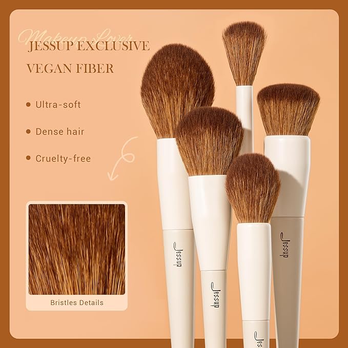 Jessup Makeup Brush Set 5Pcs Face Makeup Brushes Vegan Soft Foundation Brush Blush Brush Bronzer Contour Brush Highlighter Brush Fluffy Setting Powder Brush, Light Grey T493-BrightBean Baby