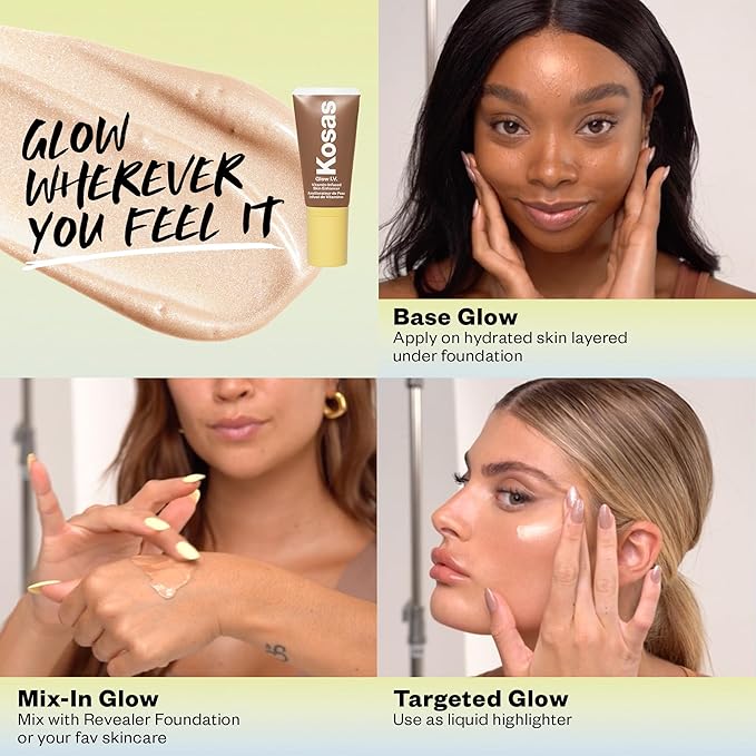 Kosas Glow I.V. Vitamin-Infused Skin Enhancer Face Makeup - Tinted Beauty Highlighter for a Healthy Glow - Radiate-BrightBean Baby