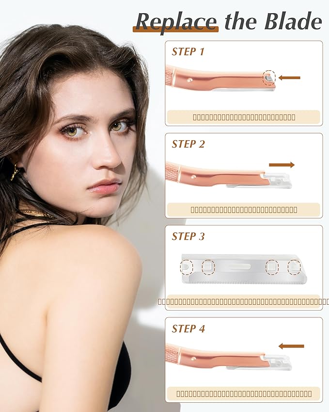 Dermaplaning Tool for Face Professional, Facial Razors for Women Face with 20 Blade Refills, Eyebrow Razor for Women and Men, Pink