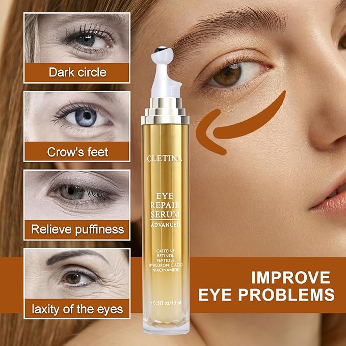 5% Caffeine Eye Serum With Roller For Dark Circles & Puffiness Bags Under Eye Treatment- Caffeine Eye Cream with 360° Massage Ball Roller For Anti Aging Wrinkles Fine Lines - Under eyes treatment-BrightBean Baby