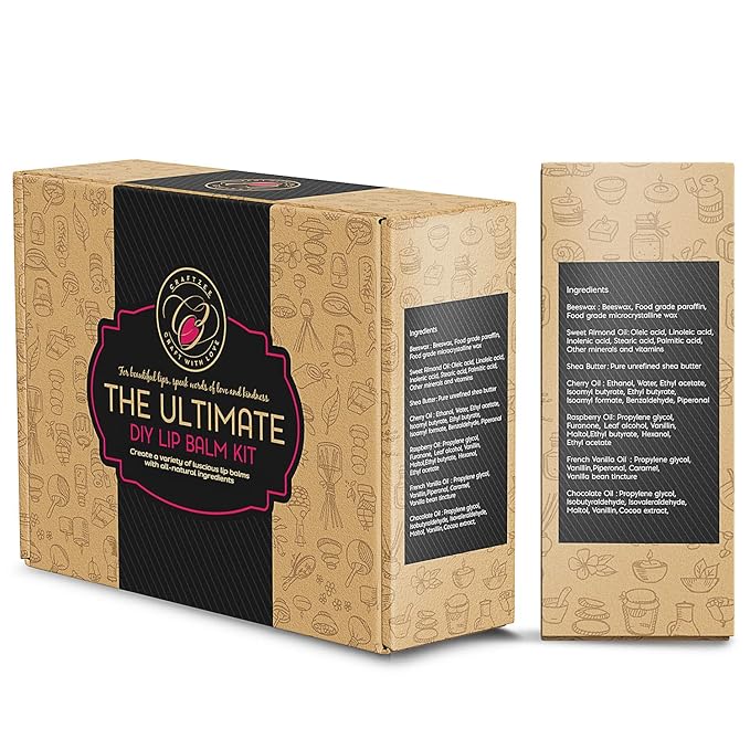 CraftZee Lip Balm Making Kit - DIY Lip Gloss Kit with Natural Beeswax Base, Shea Butter, Sweet Almond Oil, Essential Oils, Tubes, Jars & More Craft Kit For Adults-BrightBean Baby