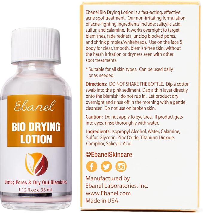Ebanel Acne Spot Drying Lotion for Face & Body with Sulfur & Salicylic Acid, Targets Pimples & Zits, Helps Clear Pores and Reduce Surface Blemishes Overnight-BrightBean Baby