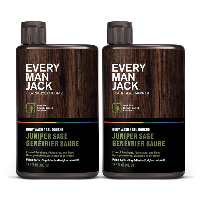 Every Man Jack Hydrating Body Wash for all skin types - Juniper Sage fragrance - Naturally Derived Ingredients - Cleanse, Nourish, and Hydrate Skin -Paraben Free, Phthalate Free, Dye Free-13.5oz - 2pk-BrightBean Baby